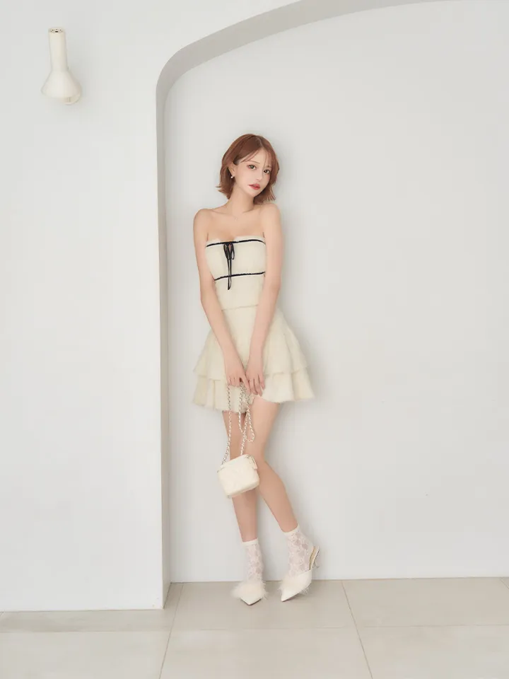 【ROBE de FLEURS/ローブドフルール】リボン/ フリルスカート/ フレア/ ベア/ ミニドレス/ キャバドレス2