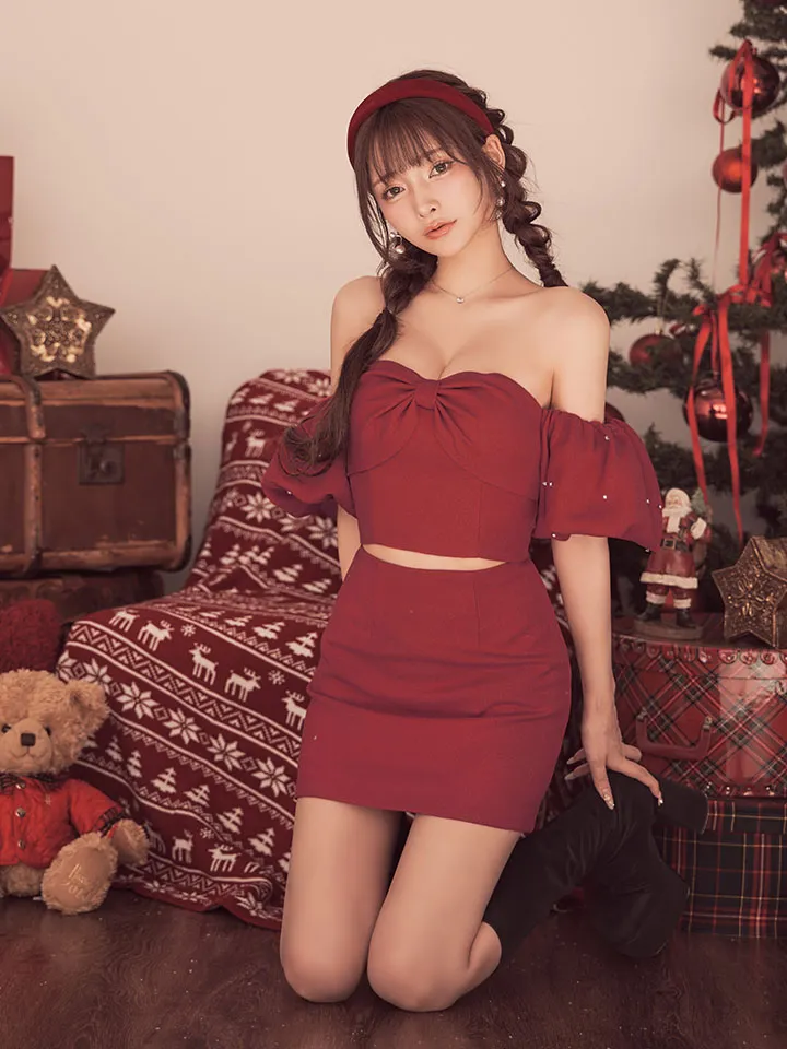 【ROBE de FLEURS/ローブドフルール】オフショルダー/ ビックリボン/ セットアップ/ タイト/ ミニドレス/ キャバドレス2