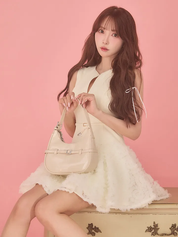 【ROBE de FLEURS/ローブドフルール】ボリュームチュール/ ドッキングニット/ ベルト/ ノースリーブ/ フレア/ Aライン/ ミニドレス/ キャバドレス5