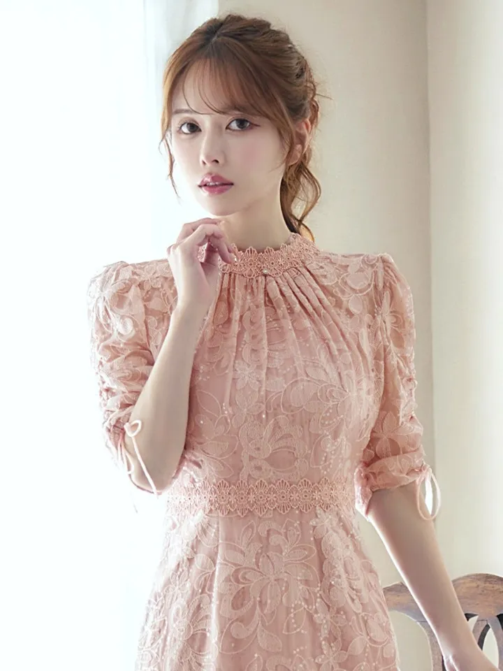 【AMORA GRACE / アモーラグレース】 オケージョンドレス/ パーティードレス/ お呼ばれドレス/ 総レース/ ハイネック/ ギャザースリーブ/ ハイウエスト/ ミモレ丈/ ワンピース/ キャバドレス13