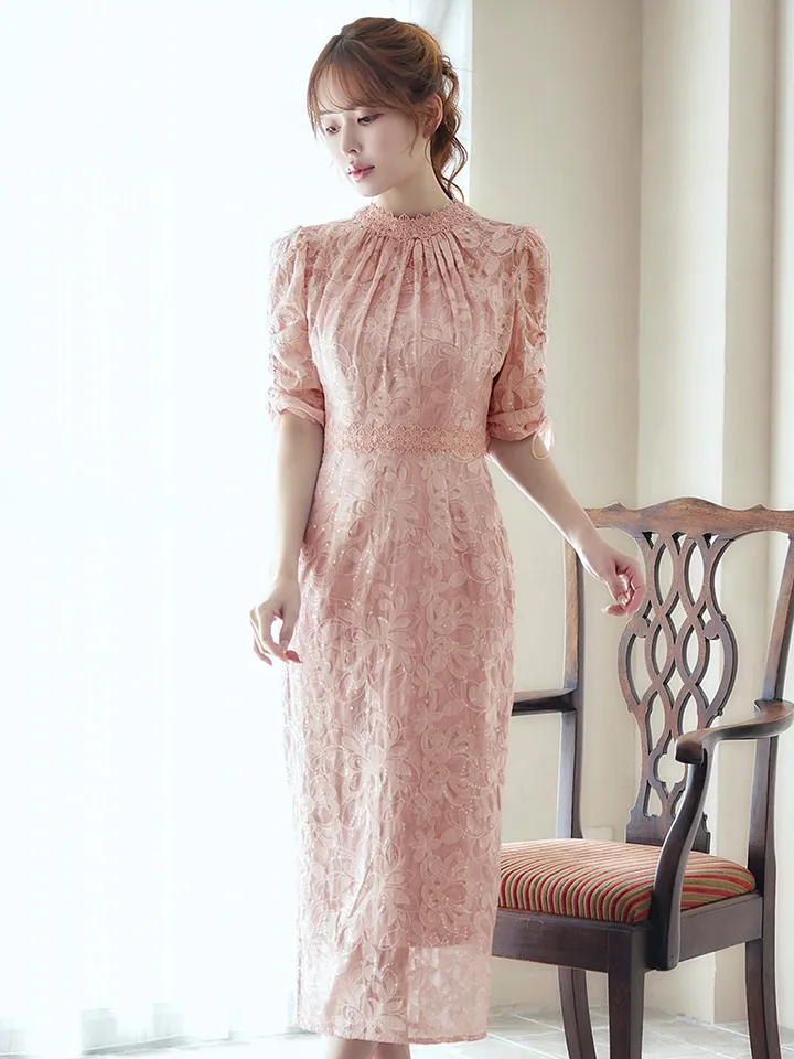 【AMORA GRACE / アモーラグレース】 オケージョンドレス/ パーティードレス/ お呼ばれドレス/ 総レース/ ハイネック/ ギャザースリーブ/ ハイウエスト/ ミモレ丈/ ワンピース/ キャバドレス15