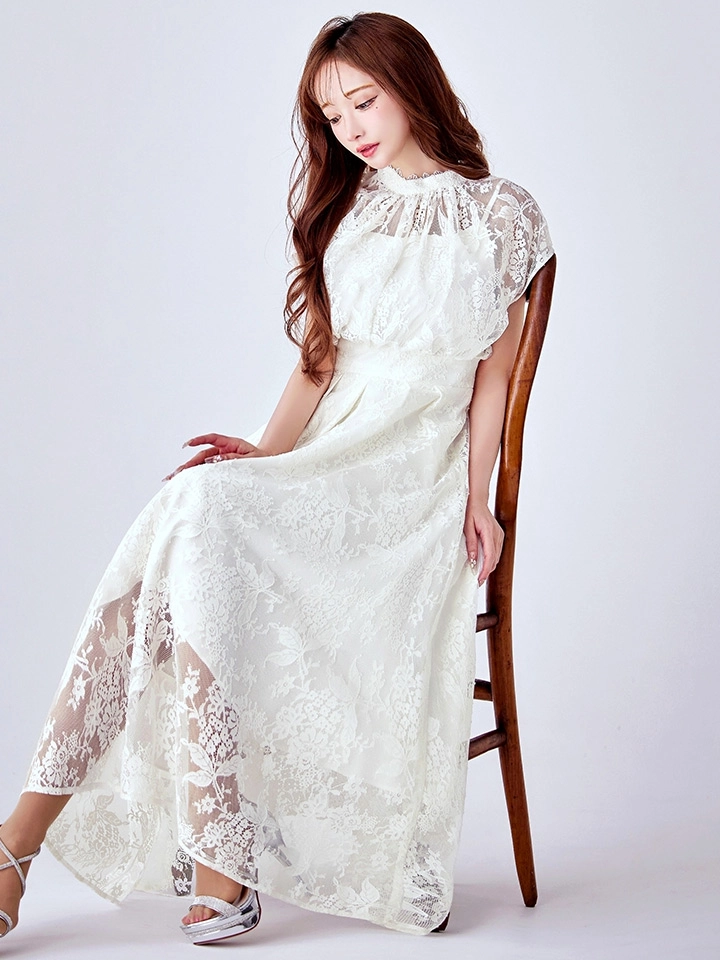 【AMORA GRACE / アモーラグレース】 オケージョンドレス/ パーティードレス/ お呼ばれドレス/ 総レース/ ハイネック/ フラワーレース/ フレンチスリーブ/ フレア/ Aライン/ ミモレ丈/ ワンピース/ ミディアムドレス/ キャバドレス15