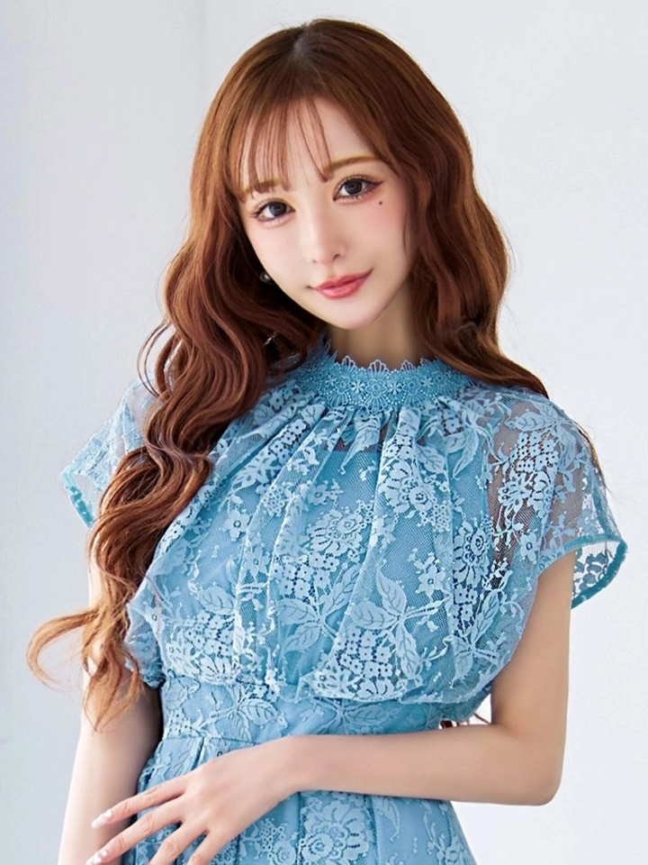 【AMORA GRACE / アモーラグレース】 オケージョンドレス/ パーティードレス/ お呼ばれドレス/ 総レース/ ハイネック/ フラワーレース/ フレンチスリーブ/ フレア/ Aライン/ ミモレ丈/ ワンピース/ ミディアムドレス/ キャバドレス7