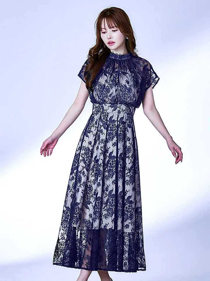 【AMORA GRACE / アモーラグレース】 オケージョンドレス/ パーティードレス/ お呼ばれドレス/ 総レース/ ハイネック/ フラワーレース/ フレンチスリーブ/ フレア/ Aライン/ ミモレ丈/ ワンピース/ ミディアムドレス/ キャバドレス6