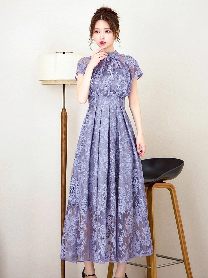 【AMORA GRACE / アモーラグレース】 オケージョンドレス/ パーティードレス/ お呼ばれドレス/ 総レース/ ハイネック/ フラワーレース/ フレンチスリーブ/ フレア/ Aライン/ ミモレ丈/ ワンピース/ ミディアムドレス/ キャバドレス12
