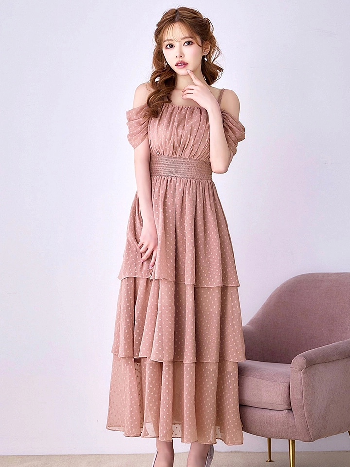 【AMORA GRACE / アモーラグレース】 オケージョンドレス/ パーティードレス/ お呼ばれドレス/ ドット/ キャミ/ オフショル/ ギャザー/ フレア/ ティアード/ フリル/ シャーリング/ ワンピース/ ミディアムドレス/ キャバドレス[OF05]3