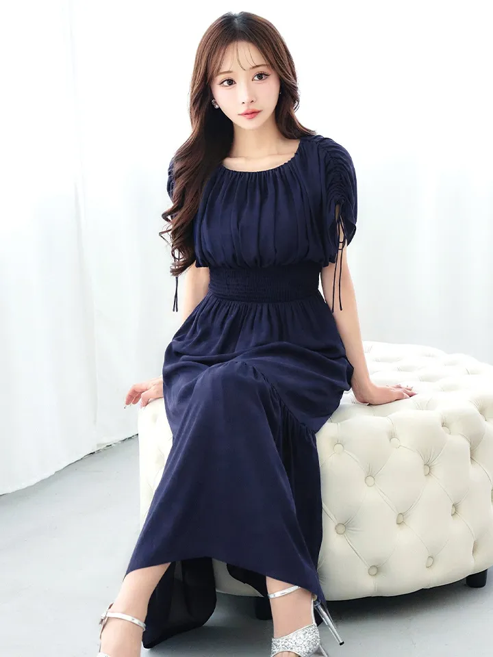 【AMORA GRACE / アモーラグレース】 オケージョンドレス/ パーティードレス/ お呼ばれドレス/ 無地/ ハーフスリーブ/ ドロスト/ ギャザー/ フレア/ ミモレ丈/ ワンピース/ ミディアムドレス/ キャバドレス6