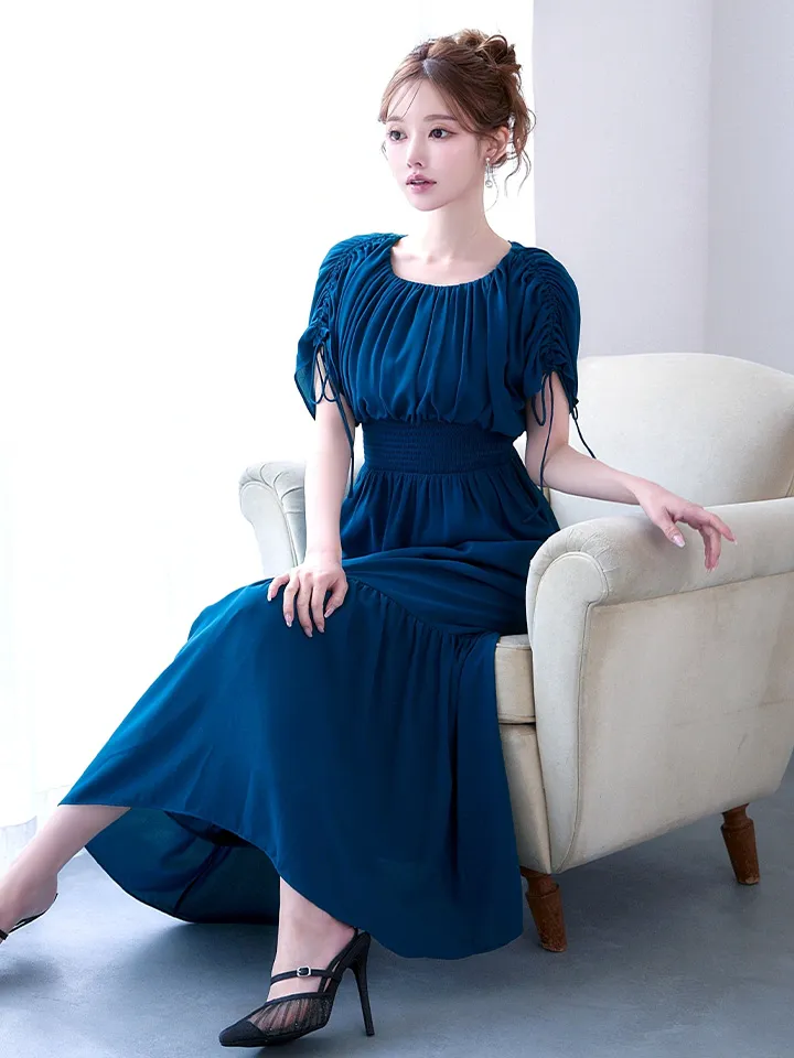 【AMORA GRACE / アモーラグレース】 オケージョンドレス/ パーティードレス/ お呼ばれドレス/ 無地/ ハーフスリーブ/ ドロスト/ ギャザー/ フレア/ ミモレ丈/ ワンピース/ ミディアムドレス/ キャバドレス9