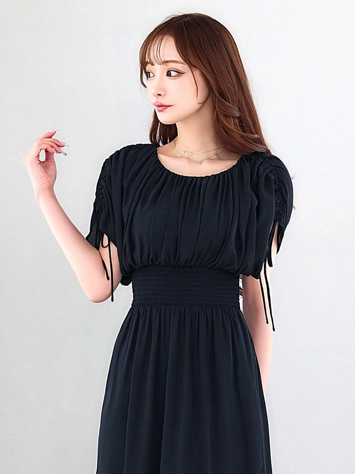 【AMORA GRACE / アモーラグレース】 オケージョンドレス/ パーティードレス/ お呼ばれドレス/ 無地/ ハーフスリーブ/ ドロスト/ ギャザー/ フレア/ ミモレ丈/ ワンピース/ ミディアムドレス/ キャバドレス10