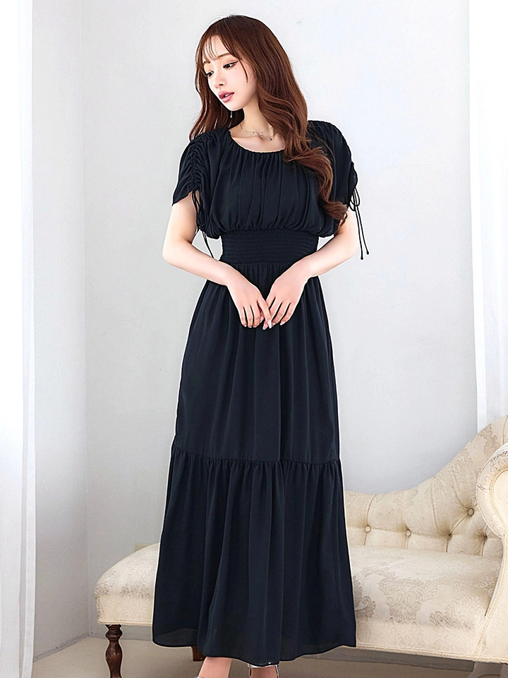 【AMORA GRACE / アモーラグレース】 オケージョンドレス/ パーティードレス/ お呼ばれドレス/ 無地/ ハーフスリーブ/ ドロスト/ ギャザー/ フレア/ ミモレ丈/ ワンピース/ ミディアムドレス/ キャバドレス11