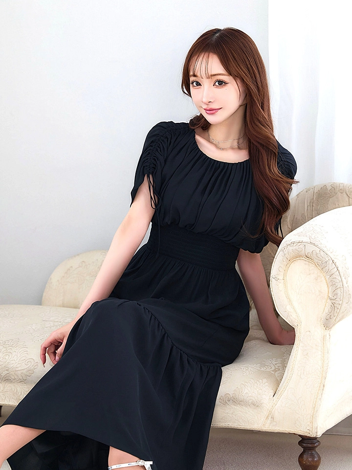 【AMORA GRACE / アモーラグレース】 オケージョンドレス/ パーティードレス/ お呼ばれドレス/ 無地/ ハーフスリーブ/ ドロスト/ ギャザー/ フレア/ ミモレ丈/ ワンピース/ ミディアムドレス/ キャバドレス12