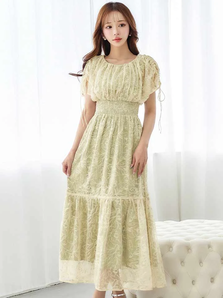 【AMORA GRACE / アモーラグレース】 オケージョンドレス/ パーティードレス/ お呼ばれドレス/ フラワー刺繍/ フレンチスリーブ/ フレア/ Aライン/ ミモレ丈/ ワンピース/ ミディアムドレス/ キャバドレス8