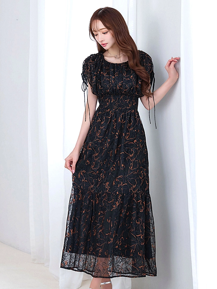 【AMORA GRACE / アモーラグレース】 オケージョンドレス/ パーティードレス/ お呼ばれドレス/ フラワー刺繍/ フレンチスリーブ/ フレア/ Aライン/ ミモレ丈/ ワンピース/ ミディアムドレス/ キャバドレス12