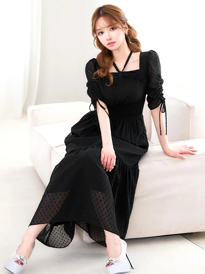 【AMORA GRACE / アモーラグレース】 オケージョンドレス/ パーティードレス/ お呼ばれドレス/ ドット/ ハーフスリーブ/ ドロスト/ ギャザー/ フレア/ ミモレ丈/ ワンピース/ ミディアムドレス/ キャバドレス12