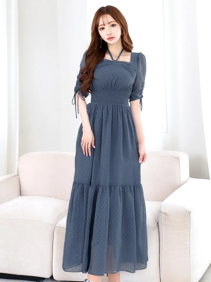 【AMORA GRACE / アモーラグレース】 オケージョンドレス/ パーティードレス/ お呼ばれドレス/ ドット/ ハーフスリーブ/ ドロスト/ ギャザー/ フレア/ ミモレ丈/ ワンピース/ ミディアムドレス/ キャバドレス13