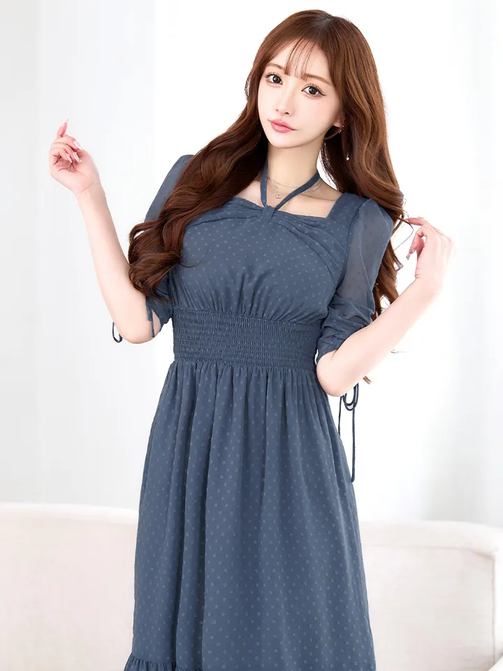 【AMORA GRACE / アモーラグレース】 オケージョンドレス/ パーティードレス/ お呼ばれドレス/ ドット/ ハーフスリーブ/ ドロスト/ ギャザー/ フレア/ ミモレ丈/ ワンピース/ ミディアムドレス/ キャバドレス15