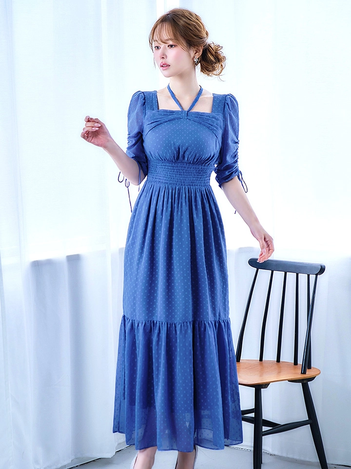 【AMORA GRACE / アモーラグレース】 オケージョンドレス/ パーティードレス/ お呼ばれドレス/ ドット/ ハーフスリーブ/ ドロスト/ ギャザー/ フレア/ ミモレ丈/ ワンピース/ ミディアムドレス/ キャバドレス8