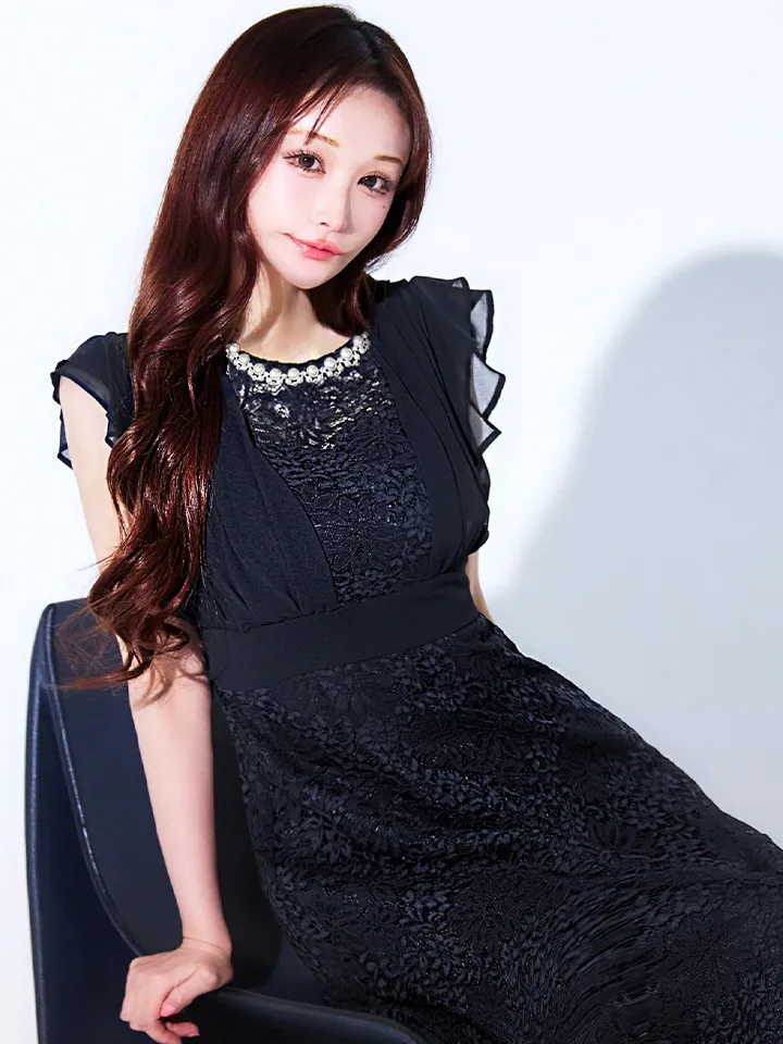 【AMORA GRACE / アモーラグレース】 オケージョンドレス/ パーティードレス/ お呼ばれドレス/ 総レース/ ネックビジュー/ シフォン/ フラワーレース/ フレア/ Aライン/ ミモレ丈/ ワンピース/ ミディアムドレス/ キャバドレス12