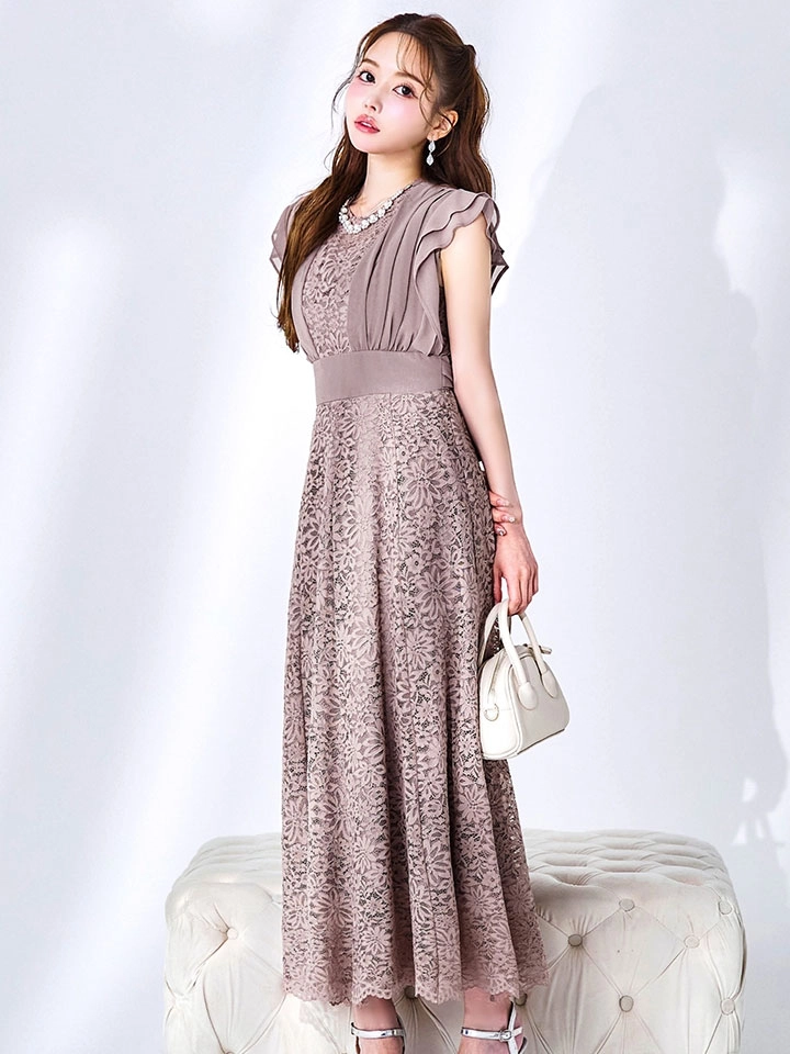 【AMORA GRACE / アモーラグレース】 オケージョンドレス/ パーティードレス/ お呼ばれドレス/ 総レース/ ネックビジュー/ シフォン/ フラワーレース/ フレア/ Aライン/ ミモレ丈/ ワンピース/ ミディアムドレス/ キャバドレス7