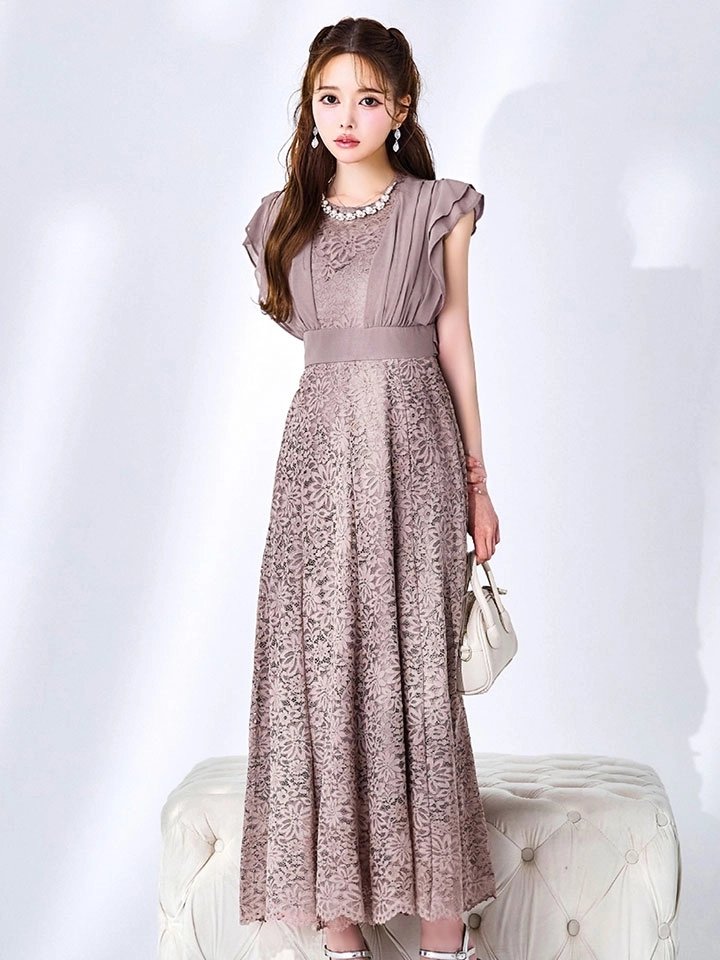 【AMORA GRACE / アモーラグレース】 オケージョンドレス/ パーティードレス/ お呼ばれドレス/ 総レース/ ネックビジュー/ シフォン/ フラワーレース/ フレア/ Aライン/ ミモレ丈/ ワンピース/ ミディアムドレス/ キャバドレス8