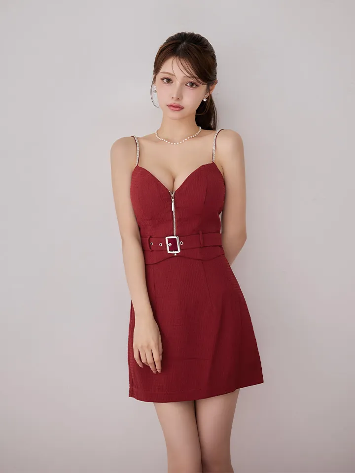 【Glossy/グロッシー】ジッパー/ ベルト/ キャミ/ セットアップ/ シンプル/ ワンカラー/ ミニドレス/ キャバドレス4