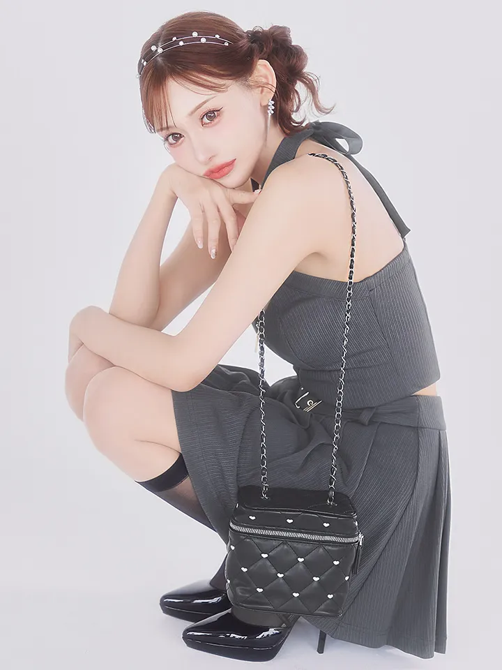 【ROBE de FLEURS Glossy/ローブ・ド・フルール グロッシー】リブ/ ホルターネック/ バストジップ/ セットアップ/ フレア/ ミニドレス/ キャバドレス1