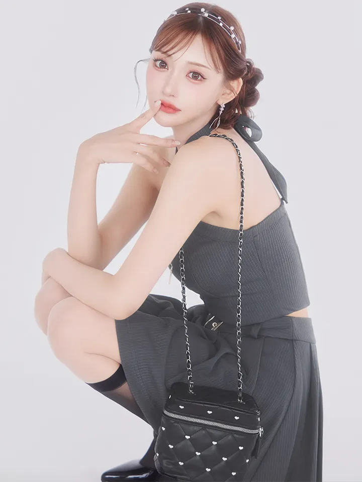 【ROBE de FLEURS Glossy/ローブ・ド・フルール グロッシー】リブ/ ホルターネック/ バストジップ/ セットアップ/ フレア/ ミニドレス/ キャバドレス3