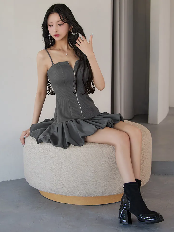 【Glossy/グロッシー】センタージップ/ リブ/ バルーン/ フレア/ ミニドレス/ キャバドレス5