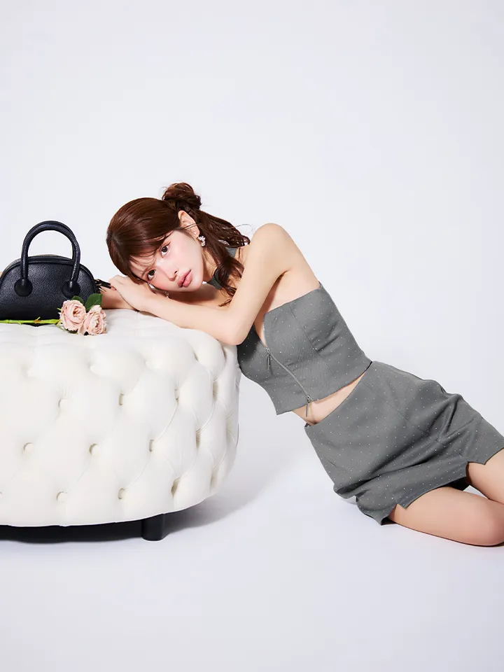 【Glossy/グロッシー】ストーン/ ツイード/ センタージップ/ セットアップ/ ミニドレス/ キャバドレス1