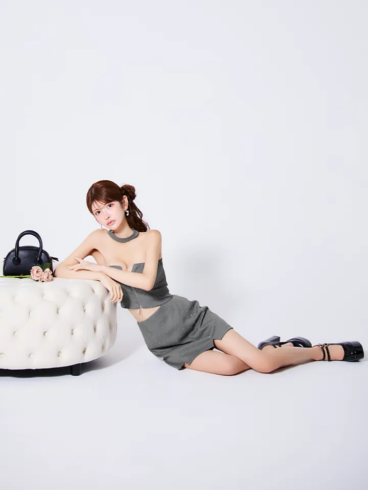 【Glossy/グロッシー】ストーン/ ツイード/ センタージップ/ セットアップ/ ミニドレス/ キャバドレス2