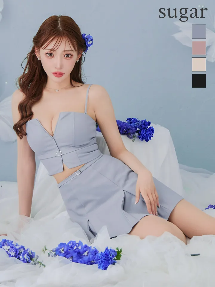 【ROBE de FLEURS Glossy/ローブ・ド・フルール グロッシー】バストカット/ ベルトプリーツ/ セットアップ/ ミニドレス/ キャバドレス