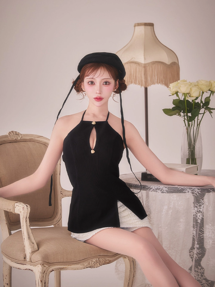 【Glossy/グロッシー】リブ/ ホルターネック/ レーススカート/ セットアップ/ バイカラーあり/ タイト/ ミニドレス/ キャバドレス3