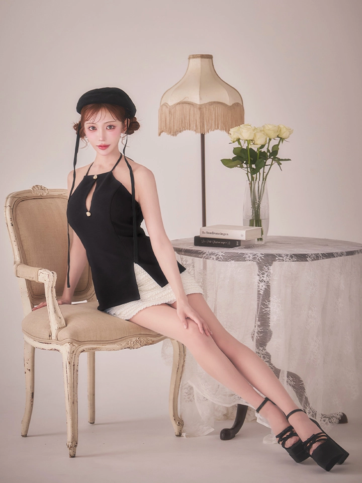 【Glossy/グロッシー】リブ/ ホルターネック/ レーススカート/ セットアップ/ バイカラーあり/ タイト/ ミニドレス/ キャバドレス5