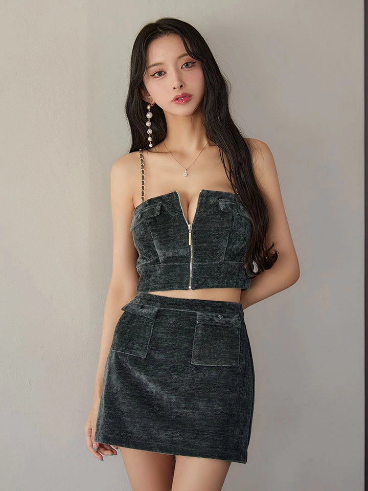 【Glossy/グロッシー】コーデュロイ/ バストジップ/ セットアップ/ ミニドレス/ キャバドレス2