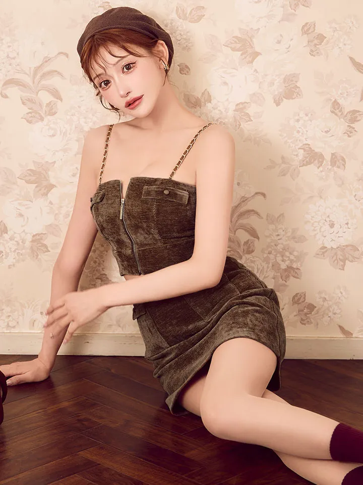 【Glossy/グロッシー】コーデュロイ/ バストジップ/ セットアップ/ ミニドレス/ キャバドレス