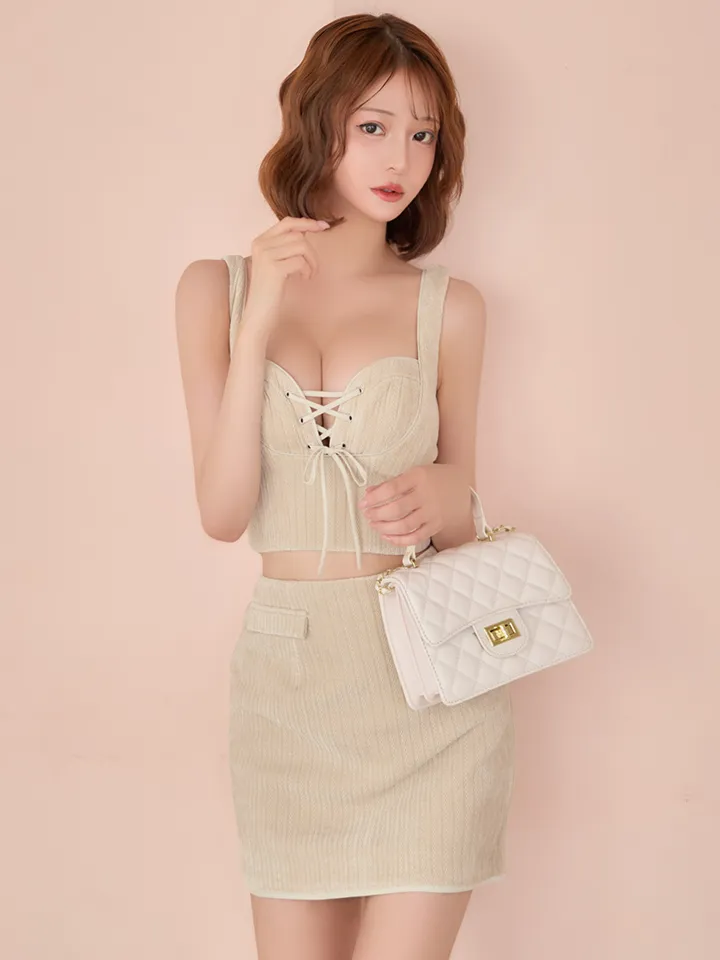 【Glossy/グロッシー】コーデュロイ/ レースアップ/ ツーピース/ タイト/ ミニドレス/ キャバドレス4