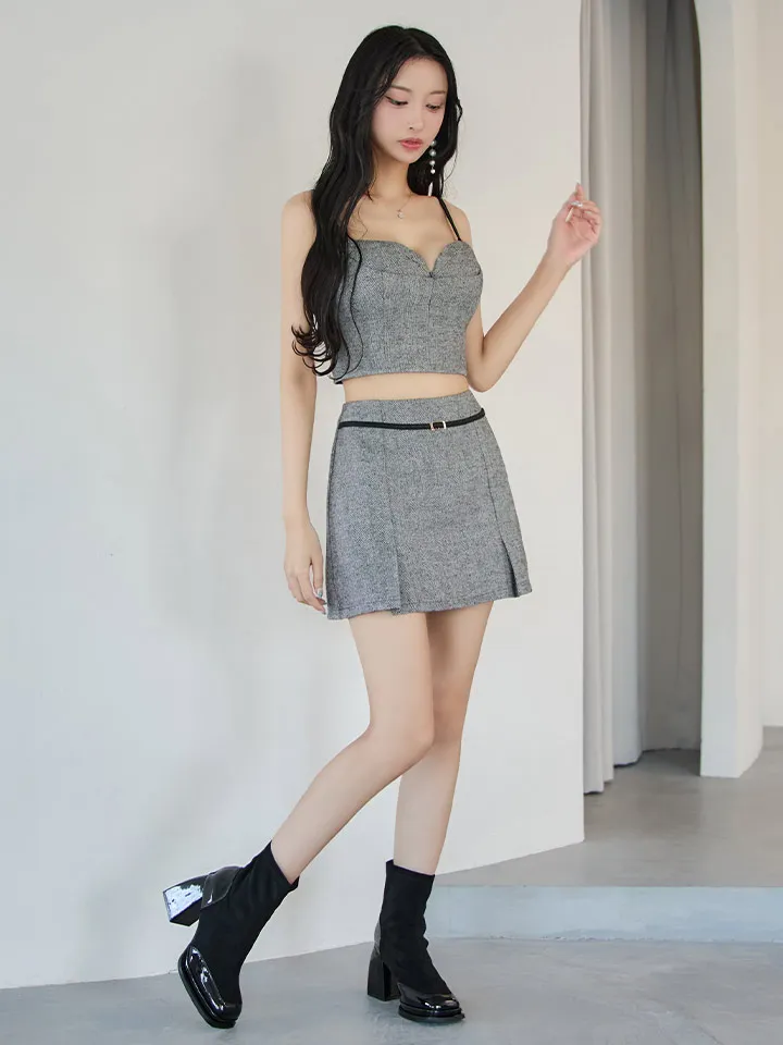 【Glossy/グロッシー】キャミ/ ヘリンボーン/ レザーベルトデザイン/ セットアップ/ ミニドレス/ キャバドレス3