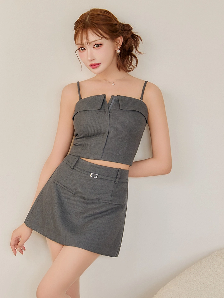 【Glossy/グロッシー】ツイル/ フロントファスナー/ セットアップ/ ミニドレス/ キャバドレス1