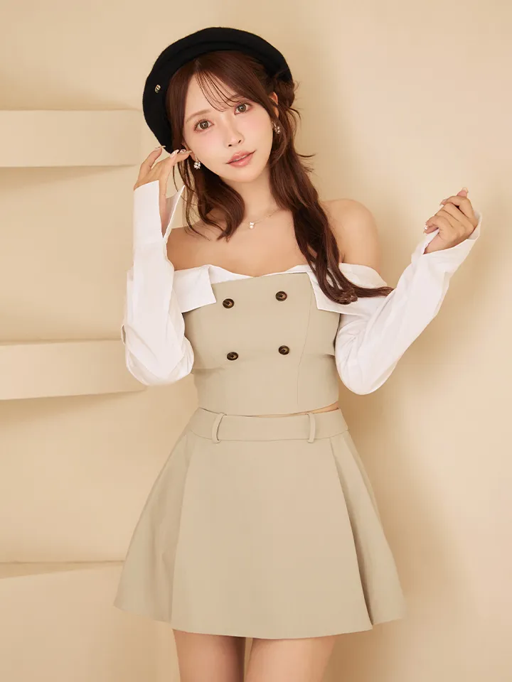 【Glossy/グロッシー】シャツオフショルデザイン/ フロントボタン/ フレア/ セットアップ/ ミニドレス/ キャバドレス2