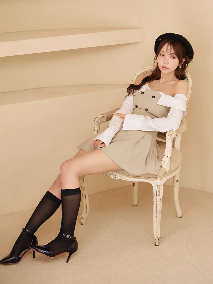 【Glossy/グロッシー】シャツオフショルデザイン/ フロントボタン/ フレア/ セットアップ/ ミニドレス/ キャバドレス3