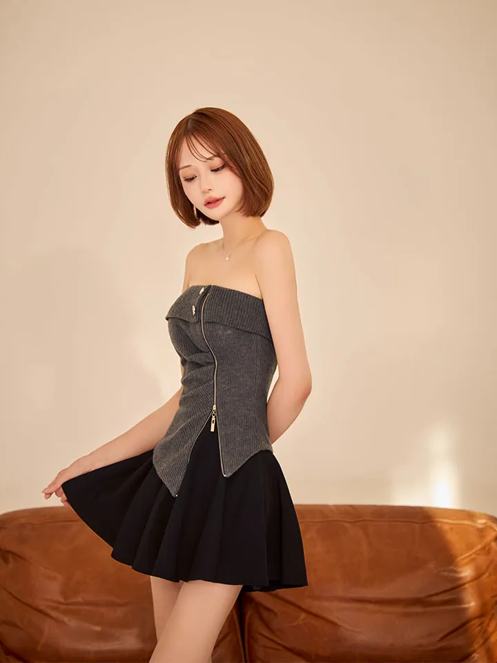 【Glossy/グロッシー】ベアトップ/ アシンメトリー/ セットアップ/ フレア/ ミニドレス/ キャバドレス5