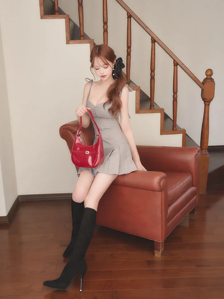 【Glossy/グロッシー】肩リボン/ バストジップ/ フレア/ ミニドレス/ キャバドレス5