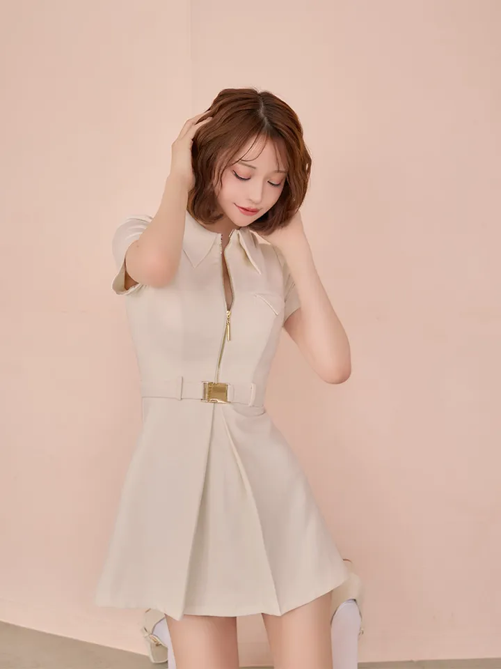 【Glossy/グロッシー】シャツカラー/ ウエストベルト/ フレア/ ミニドレス/ キャバドレス2