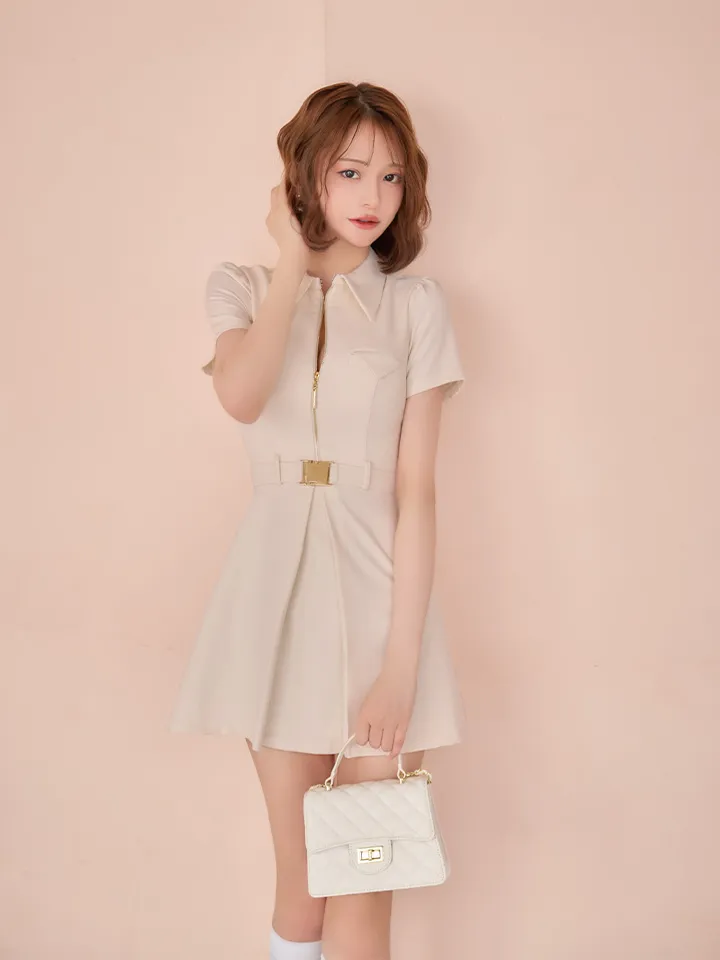 【Glossy/グロッシー】シャツカラー/ ウエストベルト/ フレア/ ミニドレス/ キャバドレス3