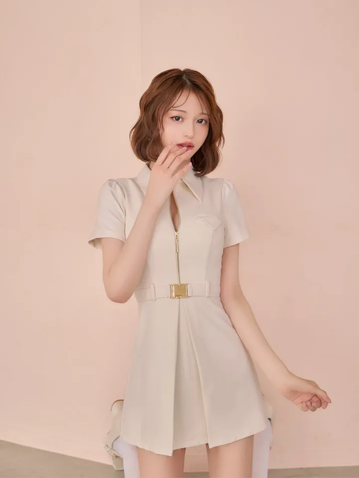 【Glossy/グロッシー】シャツカラー/ ウエストベルト/ フレア/ ミニドレス/ キャバドレス5