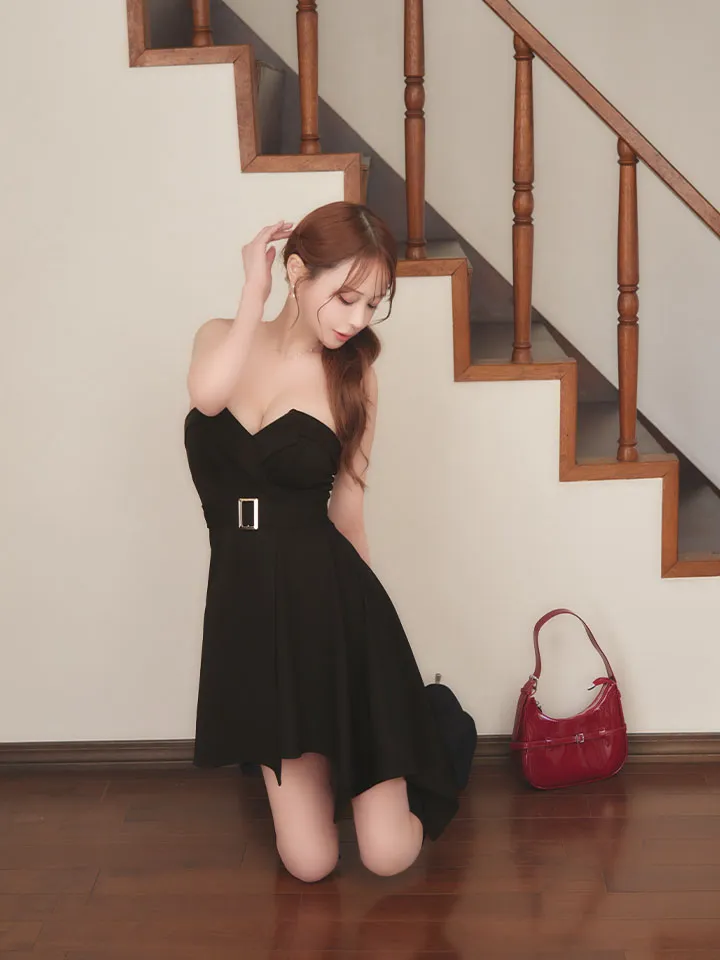 【Andy GLAMOROUS/アンディグラマラス】ベアトップ/ ベルト/ フレア/ アシンメトリー/ ミニドレス/ ストレッチ/ キャバドレス4