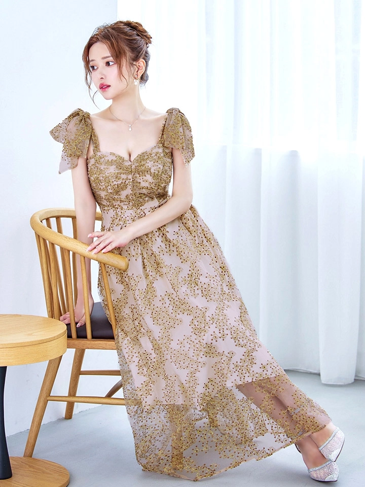 【VANESSA HEART / ヴァネッサハート】【OF05】ショルダーリボン/ ギャザー/ シアー/ レース/ 刺繍/ ミモレ丈/ ワンピース/ ミディアムドレス/ キャバドレス12