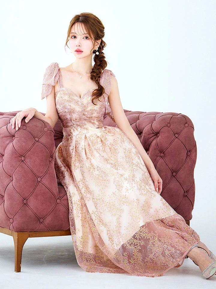 【VANESSA HEART / ヴァネッサハート】【OF05】ショルダーリボン/ ギャザー/ シアー/ レース/ 刺繍/ ミモレ丈/ ワンピース/ ミディアムドレス/ キャバドレス8