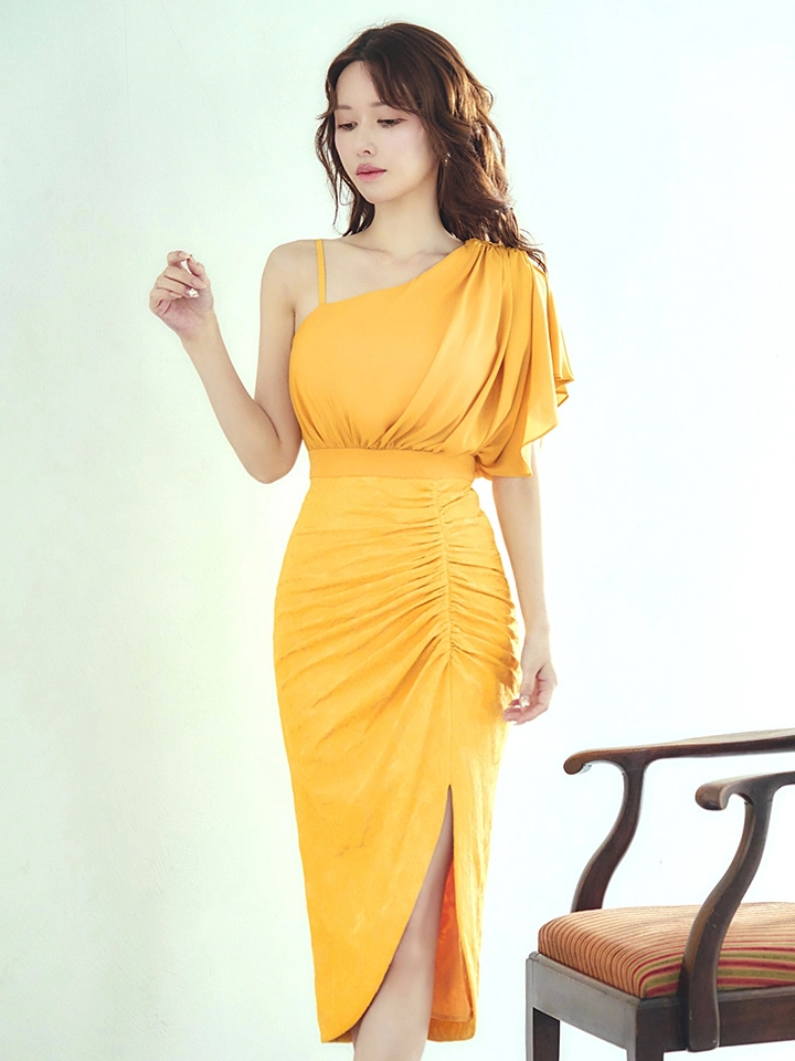 【VANESSA HEART / ヴァネッサハート】【OF05】ワンショルダー/ シフォン/ 半袖/ 袖あり/ タック/ 切替/ タイト/ スリット/ ミディアムドレス/ キャバドレス15