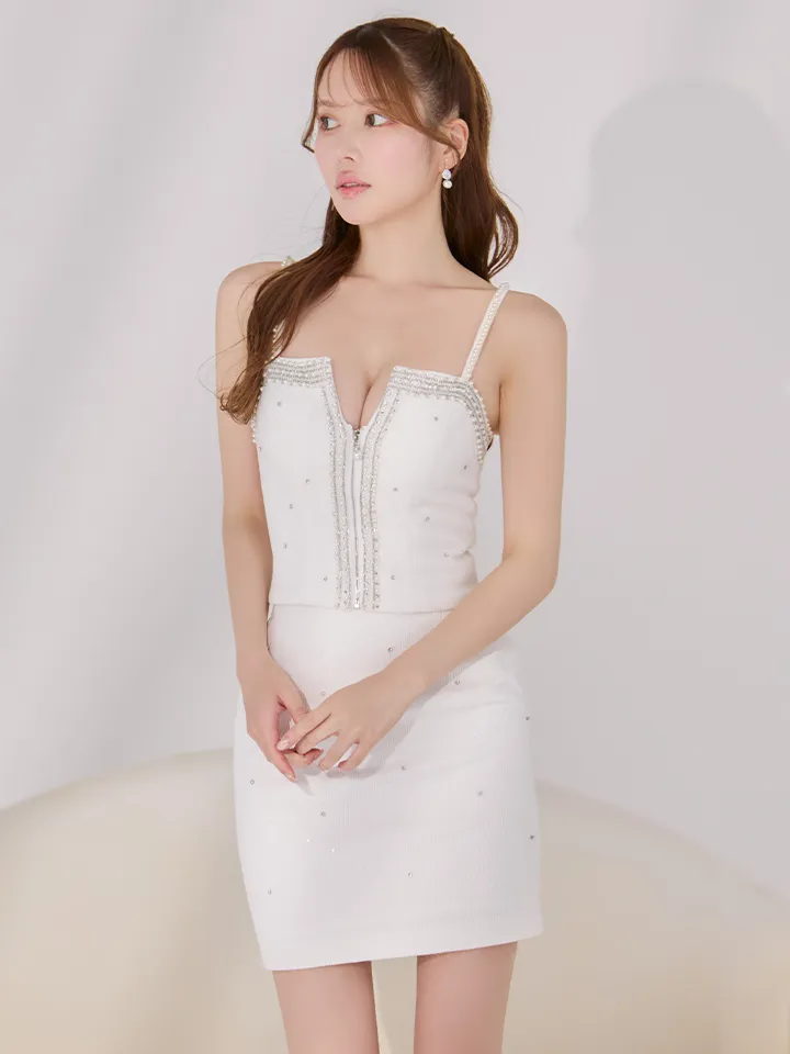 【Jessica/ジェシカ】パール/ ビジュー/ バストジップ/ ラメ/ キャミソール/ セットアップ/ タイト/ ミニドレス/ キャバドレス4